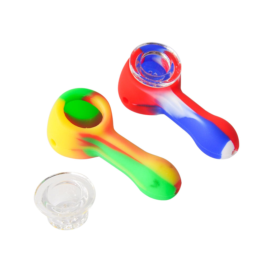 3.5" Silicone Pipe w/ Glass Bowl Rainbow