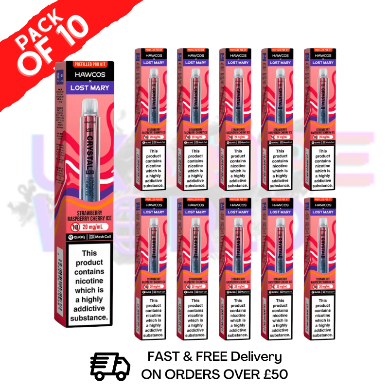 Straw Rasp Cherry ICE Lost Mary Crystal Pro 600 KITS Box Of 10